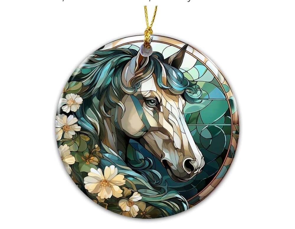 Jocidea Stained Glass Horse Christmas Ceramic Ornament